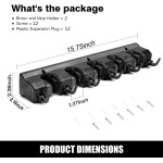 IMILLET 2 Pack Mop and Broom Holder, Wall Mounted Organizer Mop and Broom Storage Tool Rack with 5 Ball Slots and 6 Hooks (Black)