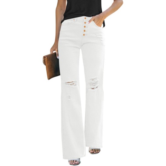 LookbookStore High Waisted Ripped Flare Jeans for Women Distressed Bell Bottom Jeans Wide Leg Pants