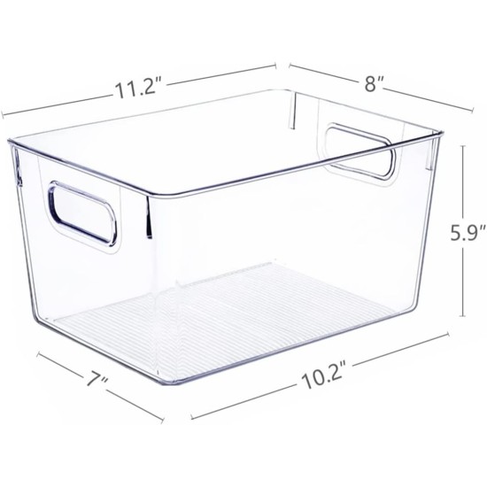 Set of 8 Large Clear Plastic Storage Bins (8L), Storage Containers for Pantry Organization and Kitchen Storage Bins,Home Edit and Cabinet Organizers