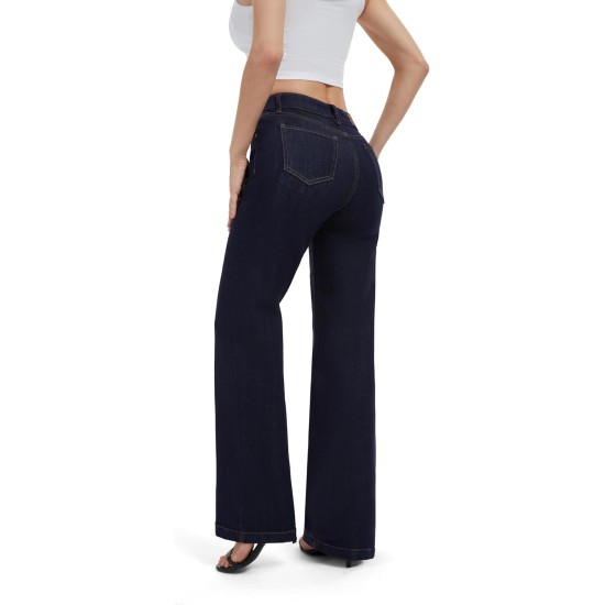 FLYING BANANA Women's High Waisted Wide Leg Baggy Stretch Denim Jeans