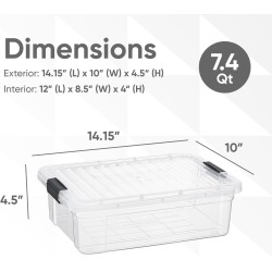Superio 7.4 Quart Clear Plastic Storage Bin with Lid, Non-Toxic, BPA Free, Odor Free, Organizer Storage Box, Stackable Plastic Tote for Home, Garage, School, and Office