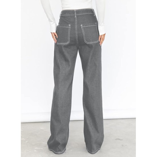 Dokotoo Women's Casual Mid Waist Cargo Jeans Stretch Button Wide Leg Denim Pants with Pockets Dokotoo Women's Casual Mid Waist Cargo Jeans Stretch Button Wide Leg Denim Pants with Pockets