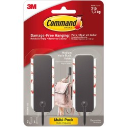 Command Medium Matte Black Wall Hook, 2 Coat Hooks and 4 Strips, Damage-Free Hanging with Adhesive, No Tools Great for Hanging Home Decor, Holds up to 3 lb