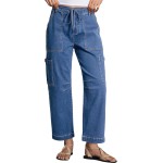Dokotoo Jeans for Women Casual High Waisted Straight Wide Leg Pants Loose Cargo Denim Pants with Pockets