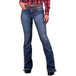 Flamingals Women's Buttoned Hem Bootcut Jeans Without Belt Mid Waist Casual Pants Navy Blue Flamingals Women's Buttoned Hem Bootcut Jeans Without Belt Mid Waist Casual Pants Navy Blue