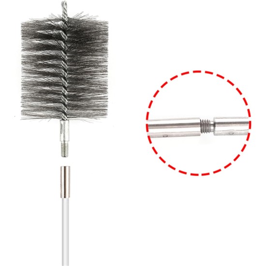 50-inch Long Tent Wood Burning Stove Pipe Cleaning Brush with Stainless Steel Bristles, and Chimney Cleaning Wire Brush with 4 Flexible Rods, 2.5'' Brush Heads