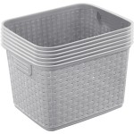 Sterilite 6-Pack Tall Weave Basket, Woven Plastic Storage Baskets for Organization, Cement Gray - Organizing Bin Containers with Handles for Bedroom, Bathroom, Dorm, Laundry Room, and Closet