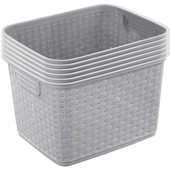 Sterilite 6-Pack Tall Weave Basket, Woven Plastic Storage Baskets for Organization, Cement Gray - Organizing Bin Containers with Handles for Bedroom, Bathroom, Dorm, Laundry Room, and Closet