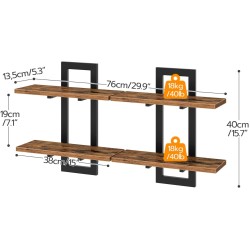 HOOBRO Floating Shelves, 15 Inch Wall Shelf Set of 2, Wall Mounted Storage Shelves 2-Tier, Hanging Bathroom Shelves, for Living Room, Bedroom, Bathroom, Kitchen, Rustic Brown and Black BF32BJ01G1