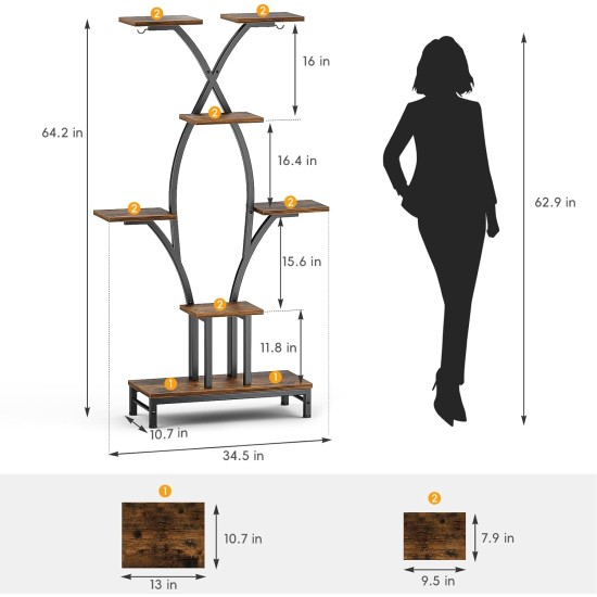 Plant Stand Indoor with Grow Lights - 7 Tiered Metal Corner Shelf for Multiple Plants, 63" Corner Plant Stand for Indoor Plants, X-Shaped Plant Rack for Home, Living Room, Office & Patio Decor