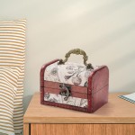 Retro Small Wooden Pirate Keepsake Box Vintage Treasure Chest Mini European Decorative PU Leather Jewelry Stroage Cases with Handle for Jewelry Pearl Trinkets Birthday Gifts