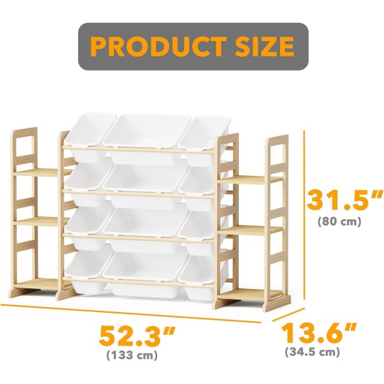 SpaceAid Toy Storage Organizer with 6 Shelves and 12 Bins, Bookshelf/Bookcase, Kids Bin Shelf, Toys Box for Playroom Organization for Bedroom & Room Decor, White, 52.3" W