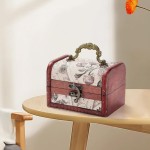 Retro Small Wooden Pirate Keepsake Box Vintage Treasure Chest Mini European Decorative PU Leather Jewelry Stroage Cases with Handle for Jewelry Pearl Trinkets Birthday Gifts