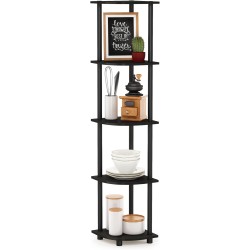 Furinno TURN-N-TUBE Corner Shelf, 5-Tier Corner Bookshelf, Open Storage Shelves, for Organization and Storage, Living Room, Home Office, Garage, Bedroom, Espresso