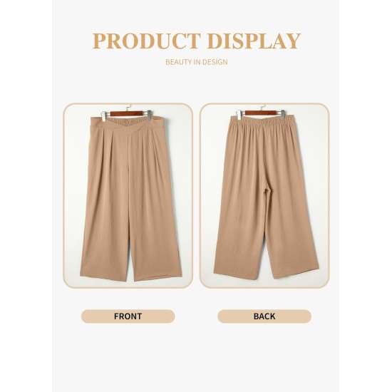 Eytino Womens Plus Size Wide Leg Pants Crossover Waist Pleated Front Casual Work Pants Lounge Trouser with Pockets(1X-5X) Eytino Womens Plus Size Wide Leg Pants Crossover Waist Pleated Front Casual Work Pants Lounge Trouser with Pockets(1X-5X)