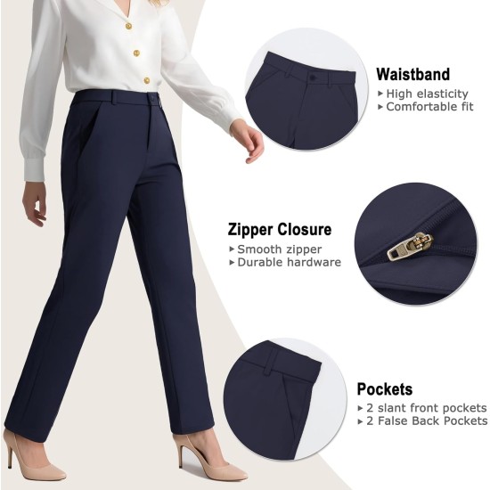 iChosy Women's Stretchy Straight Leg Dress Work Pants Business Office Casual Slacks with Pockets
