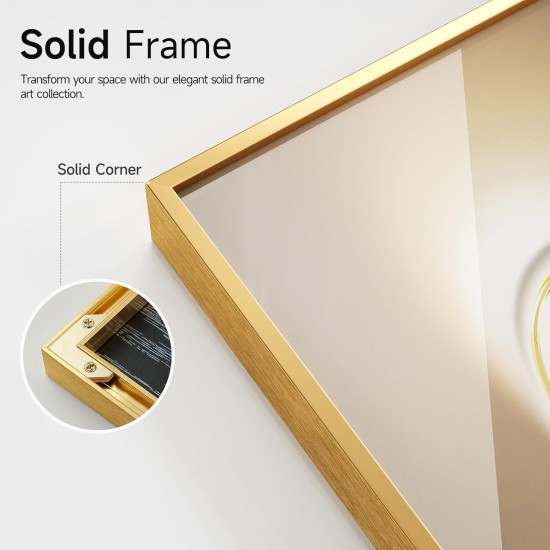 Framed Modern Luxury Gold Wall Art, Set of 3 Piece Contemporary Paintings Artwork for Walls, Golden Prints Pictures with Gold Frame, Wall Decor for Living Room, Hallway, Bedroom, Office 16x24 Inch