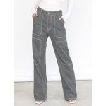 Dokotoo Women's Casual Mid Waist Cargo Jeans Stretch Button Wide Leg Denim Pants with Pockets Dokotoo Women's Casual Mid Waist Cargo Jeans Stretch Button Wide Leg Denim Pants with Pockets