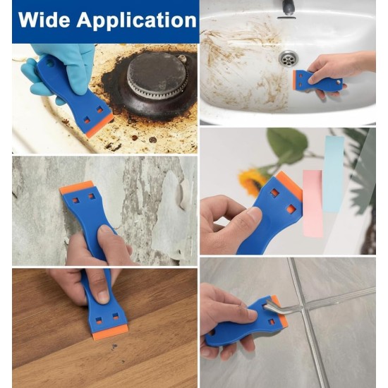 2PCS Plastic Razor Blade Scrapers with 100 Blades – LINKOceans Safe Adhesive Remover for Stickers, Decals, Labels, Caulk & Gaskets on 3D printer beds,Glass,car or Windows Non Scratch Cleaning Tool