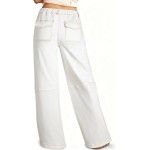 Sidefeel Women's Wide Leg Jeans High Waisted Elastic Stretchy Straight Leg Trendy Drawstring Baggy Pull On Denim Pants