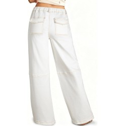 Sidefeel Women's Wide Leg Jeans High Waisted Elastic Stretchy Straight Leg Trendy Drawstring Baggy Pull On Denim Pants