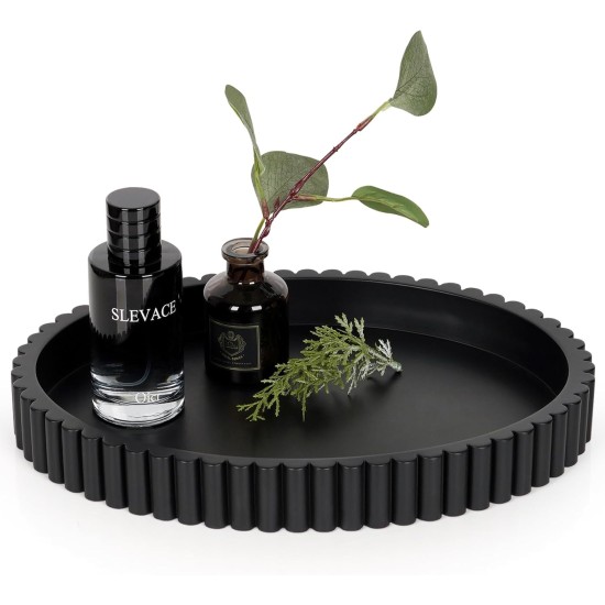 Oval Tray for Coffee Table Decor, 13" Concrete Tray, Table Centerpieces Decorative Trays for Home Decor, Modern Decorative Trays for Coffee Tables, Centerpiece Trays, Black