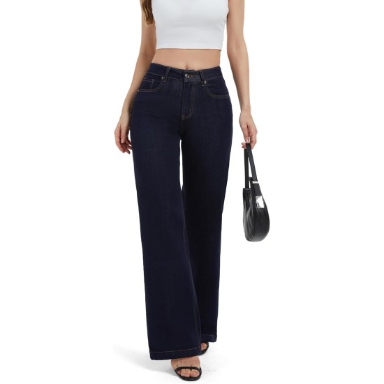 FLYING BANANA Women's High Waisted Wide Leg Baggy Stretch Denim Jeans