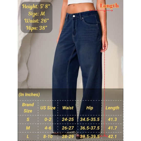 Women's Low Rise Baggy Jeans with Star Design, Soft Straight Wide Leg Pants, Lightweight and Comfortable