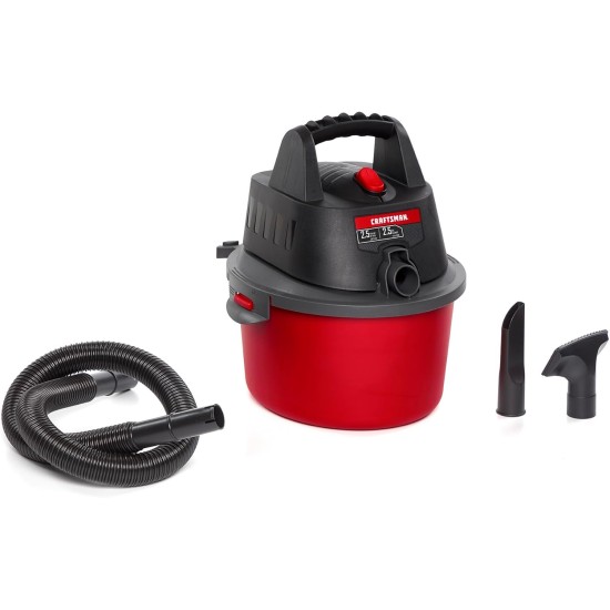 CRAFTSMAN CMXEVBE17250 2.5 Gallon 2.5 Peak HP Wet Dry Vac, Portable Shop Vacuum Wet and Dry with Filter Bag, Hose and Attachments for Cleaning in the Home