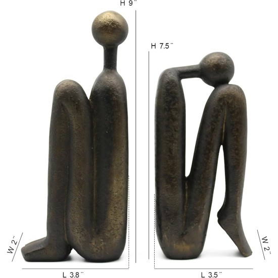 Lukitas Thinker Decorative Bookends, Non-Slip Book Holder, Book Ends for Shelves Living Room Office Home Decor, Resin, 1Pair/2Piece 9''