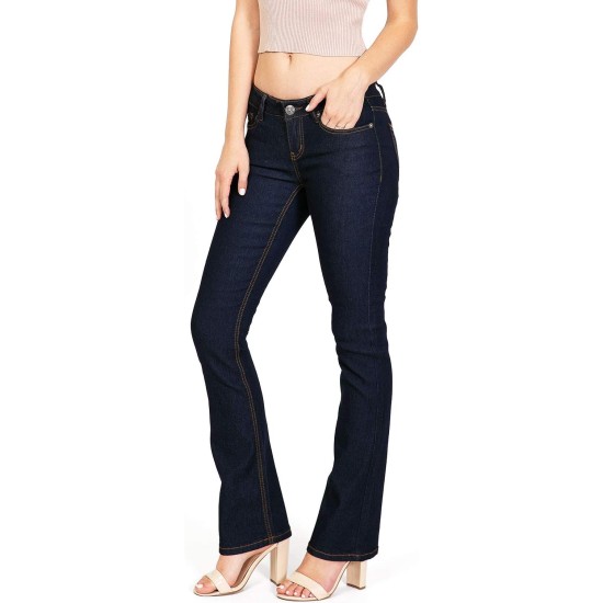 Wax Women's Juniors Mid Waist Boot Cut Straight Jeans
