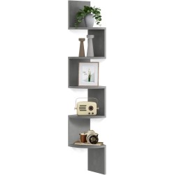 VASAGLE Corner Shelf Wall Mount, 5-Tier Floating Corner Bookshelf, Plant Shelf for Bedroom, Living Room, Bathroom, Home Office, Dove Gray