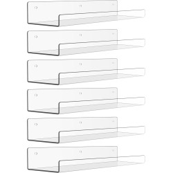 upsimples 6 Pack Acrylic Shelves for Wall Storage, 15" x 4“ Floating Bookshelves for Kids, Display Shelf Organizer for Bathroom, Bedroom, Living Room, Kitchen, Room Decor, Clear