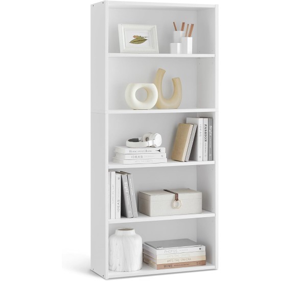 VASAGLE CUSTOS Collection - Bookshelf, 5-Tier Bookcase, Book Shelf, Open Storage Shelf, 9.4 x 23.6 x 52.8 Inches, for Living Room, Home Office, Dinning Room, Cloud White ULBC165T14