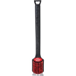 Kingsford Grill Cleaning Brush with Nylon Bristles and Scraper, Heavy Duty BBQ Grill Cleaner Tool with Rubber Handle and Bottle Opener, Outdoor Grill Brush for Cooled Grates, 17 Inch
