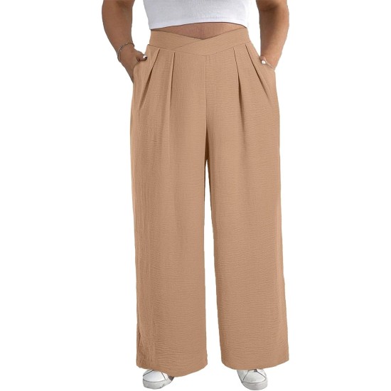 Eytino Womens Plus Size Wide Leg Pants Crossover Waist Pleated Front Casual Work Pants Lounge Trouser with Pockets(1X-5X) Eytino Womens Plus Size Wide Leg Pants Crossover Waist Pleated Front Casual Work Pants Lounge Trouser with Pockets(1X-5X)