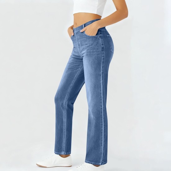 Jeans for Women Stretchy High Waist Tummy Control Fake Denim Pants Elastic Waisted Slim Fit Straight Leg Casual Work Trousers Jeans for Women Stretchy High Waist Tummy Control Fake Denim Pants Elastic Waisted Slim Fit Straight Leg Casual Work Trousers