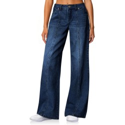 Cicy Bell Womens Wide Leg Jeans High Waisted Baggy Stretchy Front Seam Denim Pants with Pockets