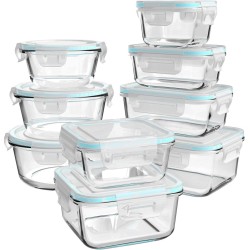 Glass Food Storage Containers with Lids, [18 Piece] Glass Meal Prep Containers, Containers for Food Storage with Lids, BPA Free & Leak Proof (9 Lid & 9 Container)