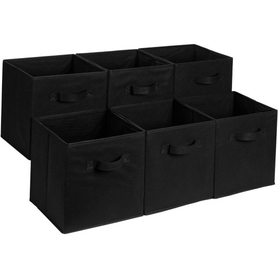 Amazon Basics Collapsible Fabric Storage Cube Bins Organizer with Handles, Sturdy, Black, 13-x-13-x-13-inch, Pack of 6
