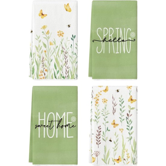 Artoid Mode Flower Home Spring Kitchen Towels Dish Towels, 18x26 Inch Seasonal Decoration Hand Towels Set of 4