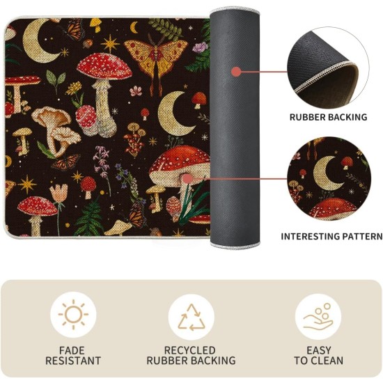 Artoid Mode Black Mushrooms Butterfly Spring Kitchen Mats Set of 2, Home Decor Low-Profile Kitchen Rugs for Floor - 17x29 and 17x47 Inch