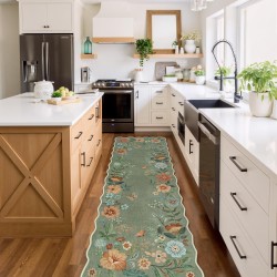 Lahome Floral Runners for Hallways, 2X6 Kitchen Runner Rug Ultra-Thin Soft, Non-Slip Hallway Rug Stain Resistant Boho Low-Pile Carpet for ‎Laundry Bathroom Bedroom Flore (2x6ft,Green)