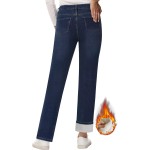 KDF Women's Fleece Lined Jeans Women Straight Leg Winter Fleece Lined Pants High Waist Lined Jeans Heated Wide Leg Jeans