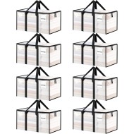 8 Pack Extra Large Heavy Duty Moving Bags, Clear Storage Bins with Lids, Reinforced Handles & Heavy-Duty Zippers Moving Boxes Storage Bags Totes for Clothes Packing, Dorms, College Supplies, Clear
