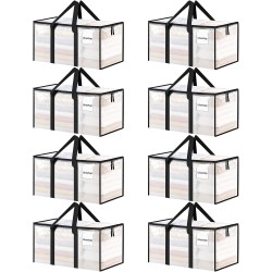 8 Pack Extra Large Heavy Duty Moving Bags, Clear Storage Bins with Lids, Reinforced Handles & Heavy-Duty Zippers Moving Boxes Storage Bags Totes for Clothes Packing, Dorms, College Supplies, Clear