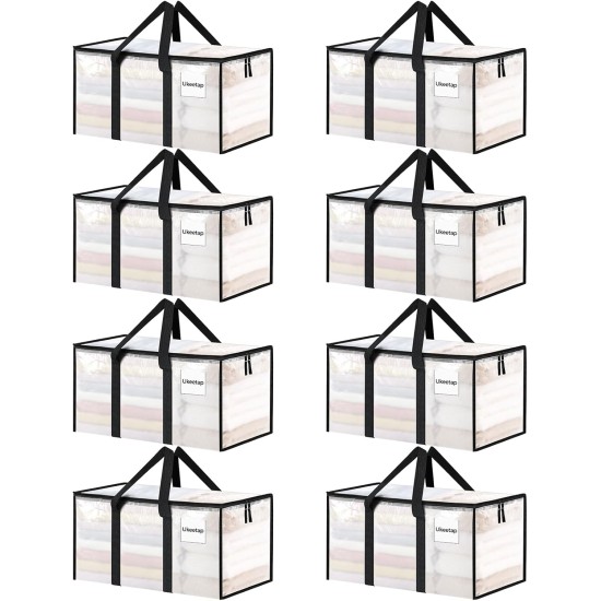 8 Pack Extra Large Heavy Duty Moving Bags, Clear Storage Bins with Lids, Reinforced Handles & Heavy-Duty Zippers Moving Boxes Storage Bags Totes for Clothes Packing, Dorms, College Supplies, Clear