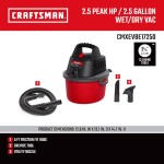 CRAFTSMAN CMXEVBE17250 2.5 Gallon 2.5 Peak HP Wet Dry Vac, Portable Shop Vacuum Wet and Dry with Filter Bag, Hose and Attachments for Cleaning in the Home