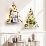 EXIN DECHEN Floating Shelves for Wall No Drilling,Wall Shelves,Hanging Shelf,Leaves and Light Strip with Flower,Set of 2 Plant Decor for Home Livingroom Bedroom,Led Room Decor Aesthetic,Gift