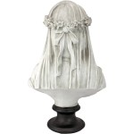 Design Toscano Veiled Maiden Indoor Bust Statue, 9 Inch Wide, 14 Inch Tall, Cast Stone Resin, Antiqued White Finish with a Black Painted Base